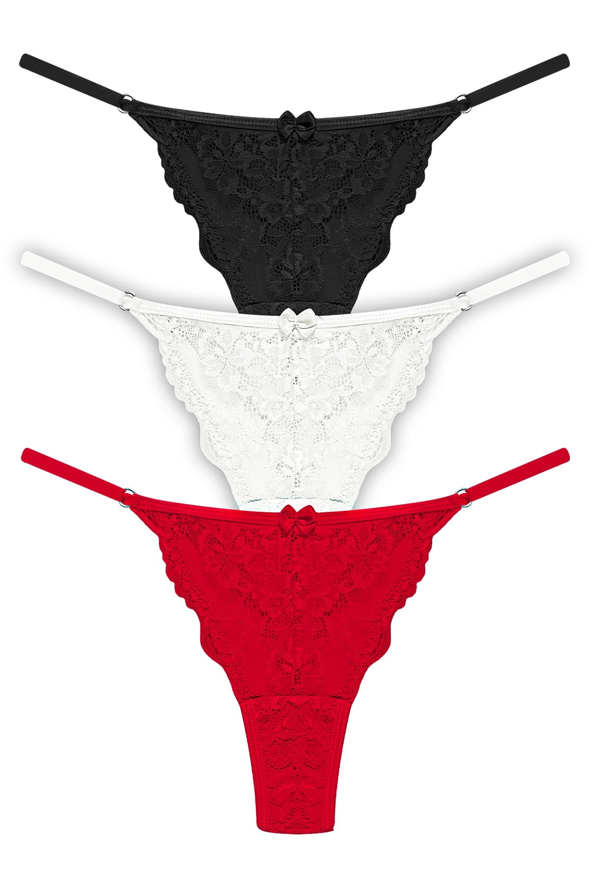 Önü Dantelli Tül Detaylı Kadın Tanga 3lü Paket Külot - 2