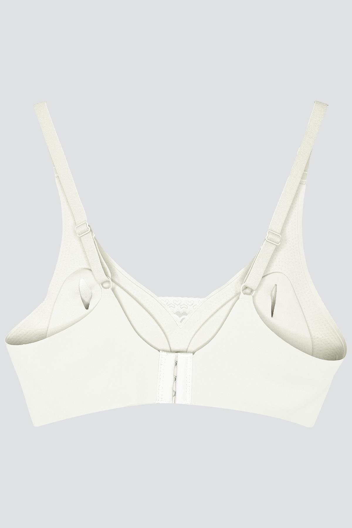 Krem Lazer Kesim Dikişsiz Sütyen Çıkarılabilir Pedli Hayalet Sütyen Dantel Detay Ayarlanabilir Askı