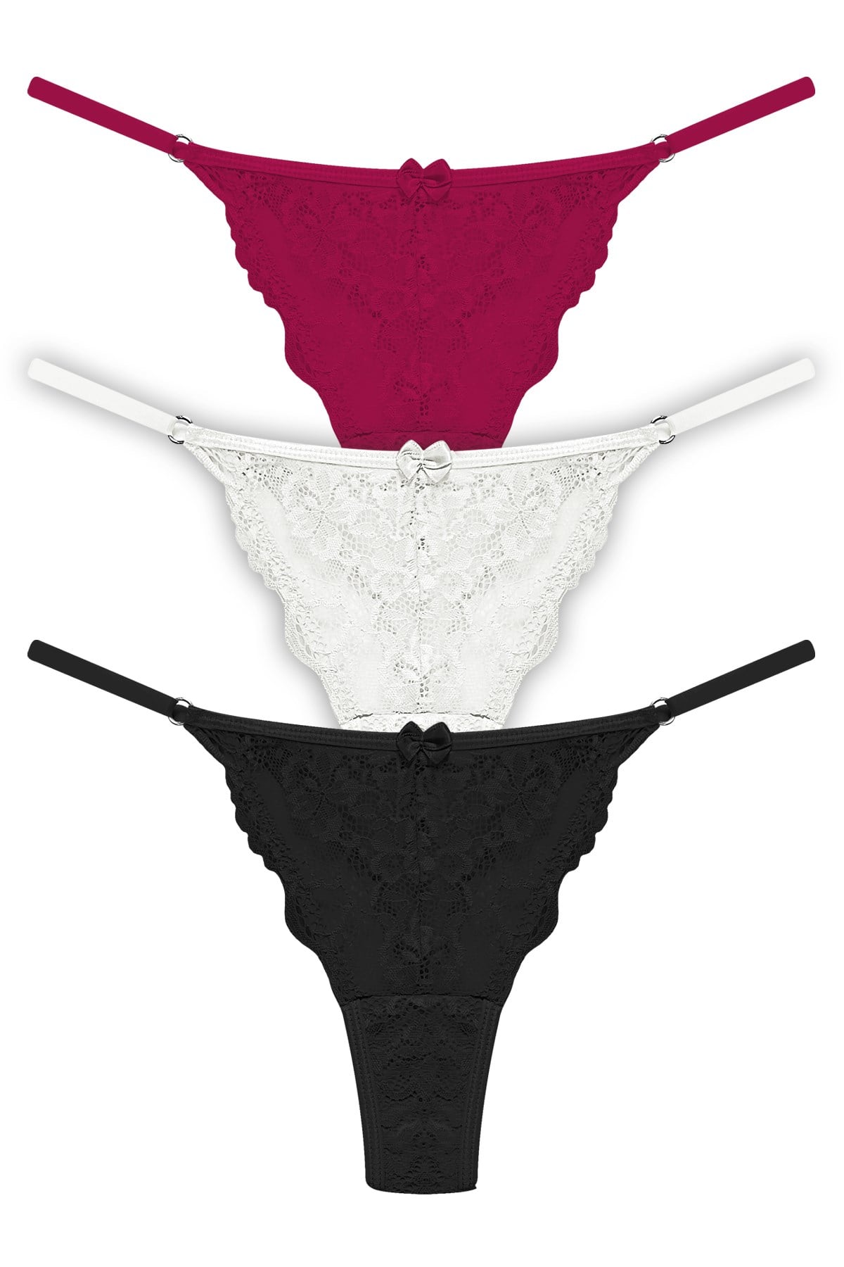 Önü Dantelli Tül Detaylı Kadın Tanga 3lü Paket Külot - 3