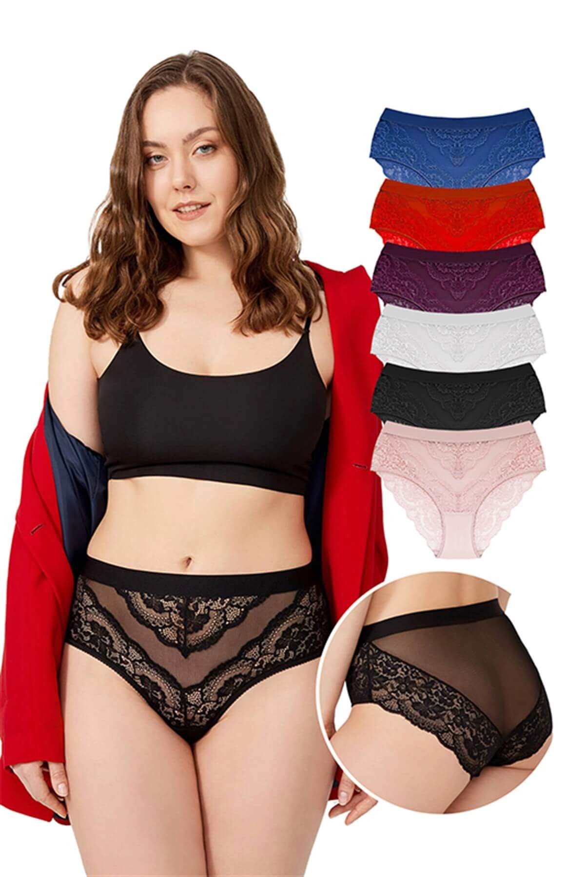 Dantelli Arkası Transparan Büyük Beden Bikini Külot 6lı Paket