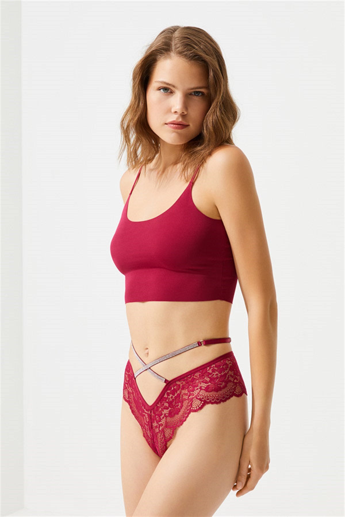 Dantelli Ayarlanabilir Lastikli Taşlı Brezilya Külot 5li Paket