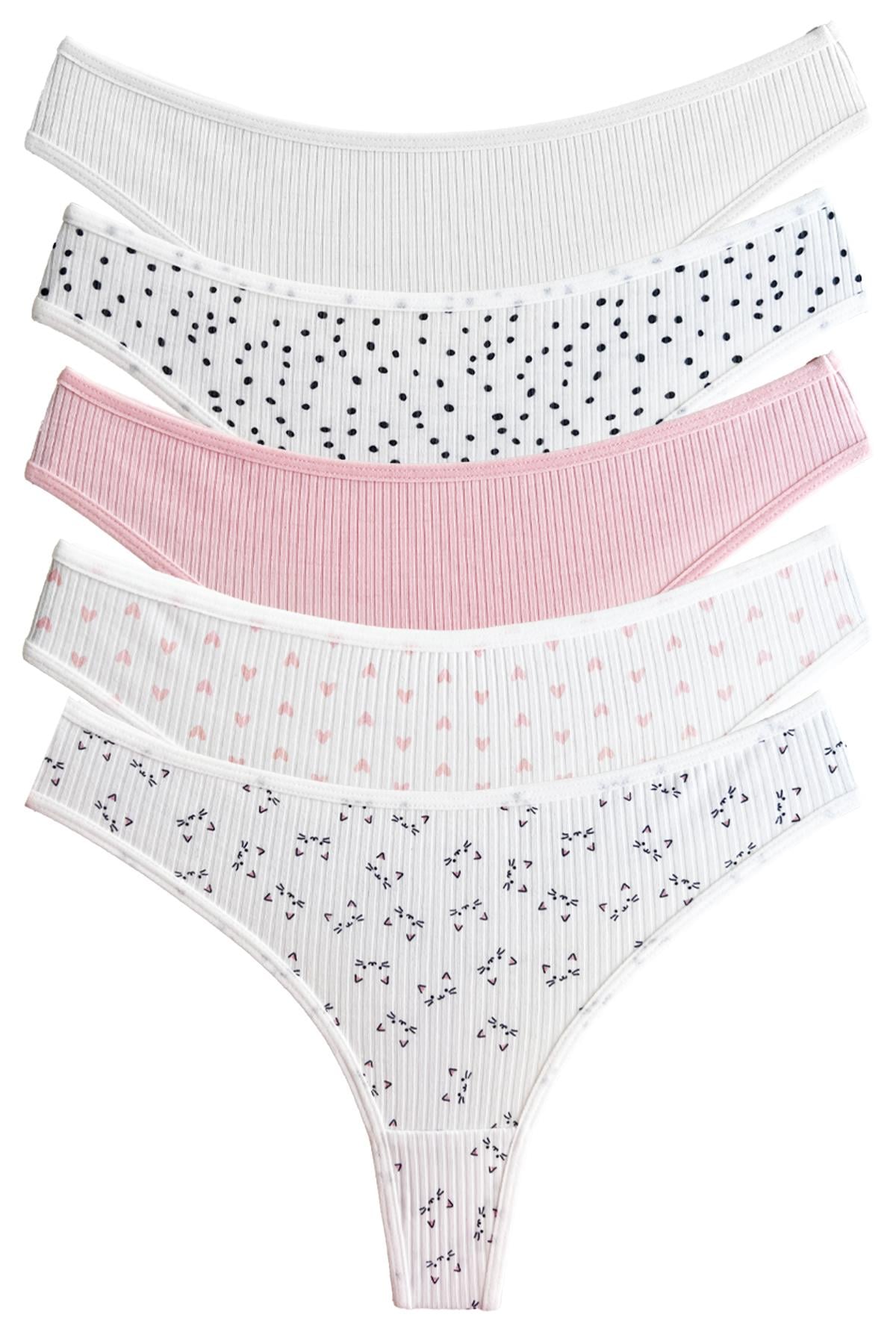 Desenli Kaşkorse Kadın Tanga Külot 5li Paket