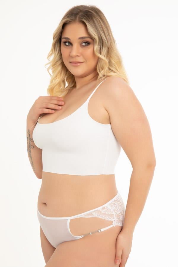 Transparan Tüllü Dantel ve Zincir Detaylı Büyük Beden Kadın Bikini Külot 3lü Paket