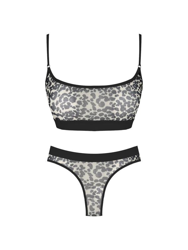 Ten Leopar Desenli Ayarlanabilir Askılı Transparan Tüllü Kadın Sütyen Takımı
