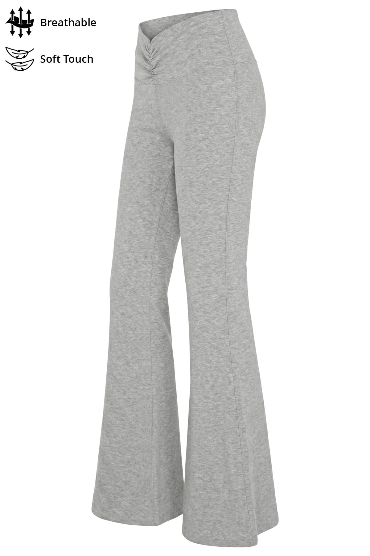 Gri Melanj Viskon Yüksek Bel Önü Büzgülü İspanyol Paça Kadın Pantolon Flared