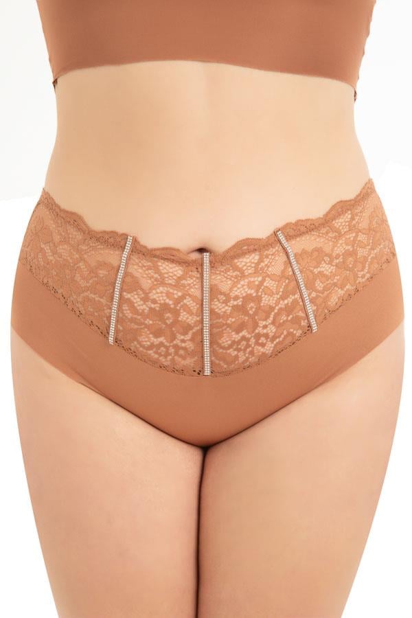 Dantel ve Taş Detaylı Lazer Kesim Büyük Beden Kadın Bikini Külot 5li Paket