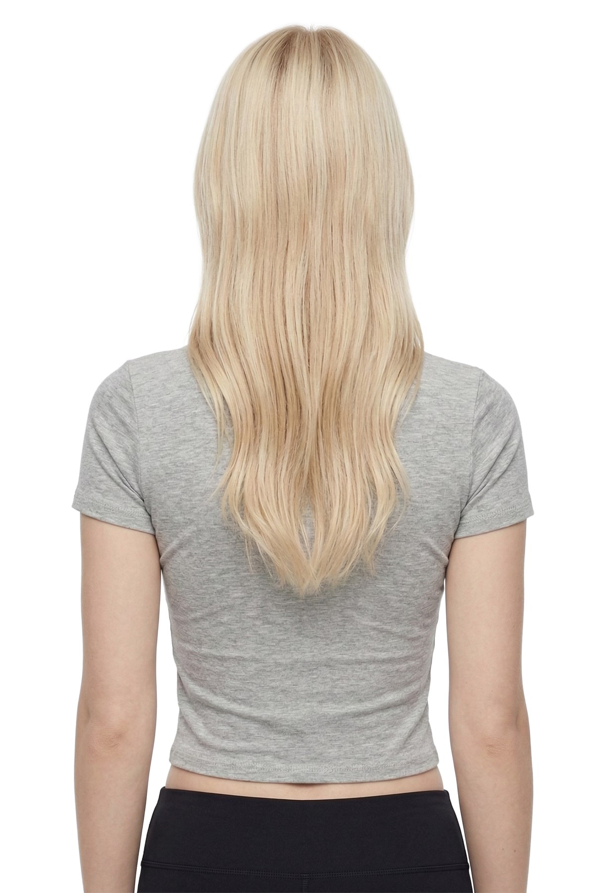 Gri Melanj Viskon Bedene Oturan Bisiklet Yaka Kısa Kollu Kadın Crop Tişört