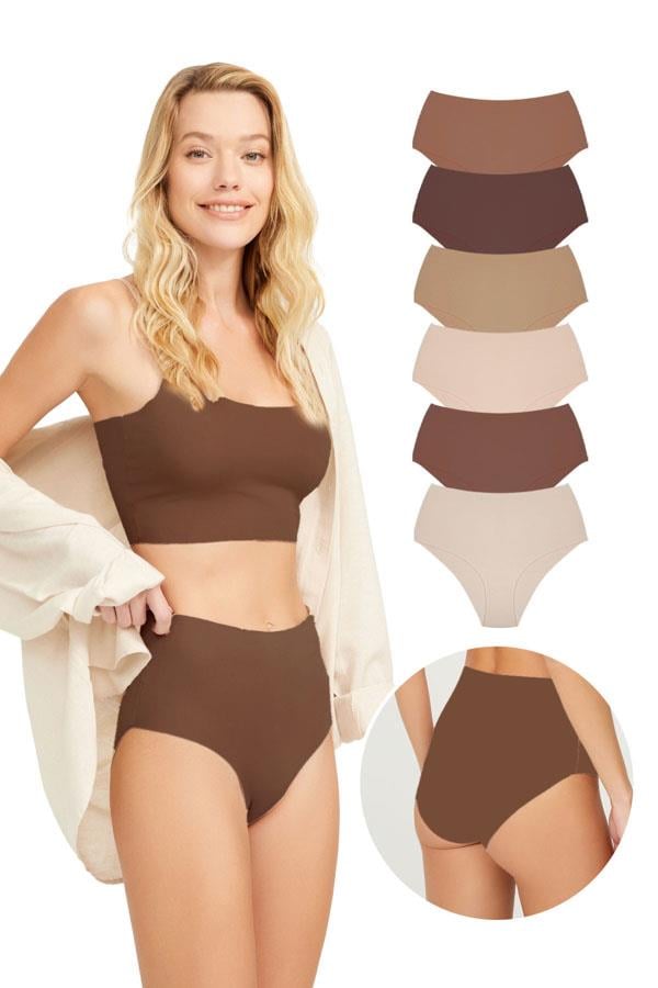Yüksek Bel Basic Lazer Kesim Bikini Külot 6lı Paket-2