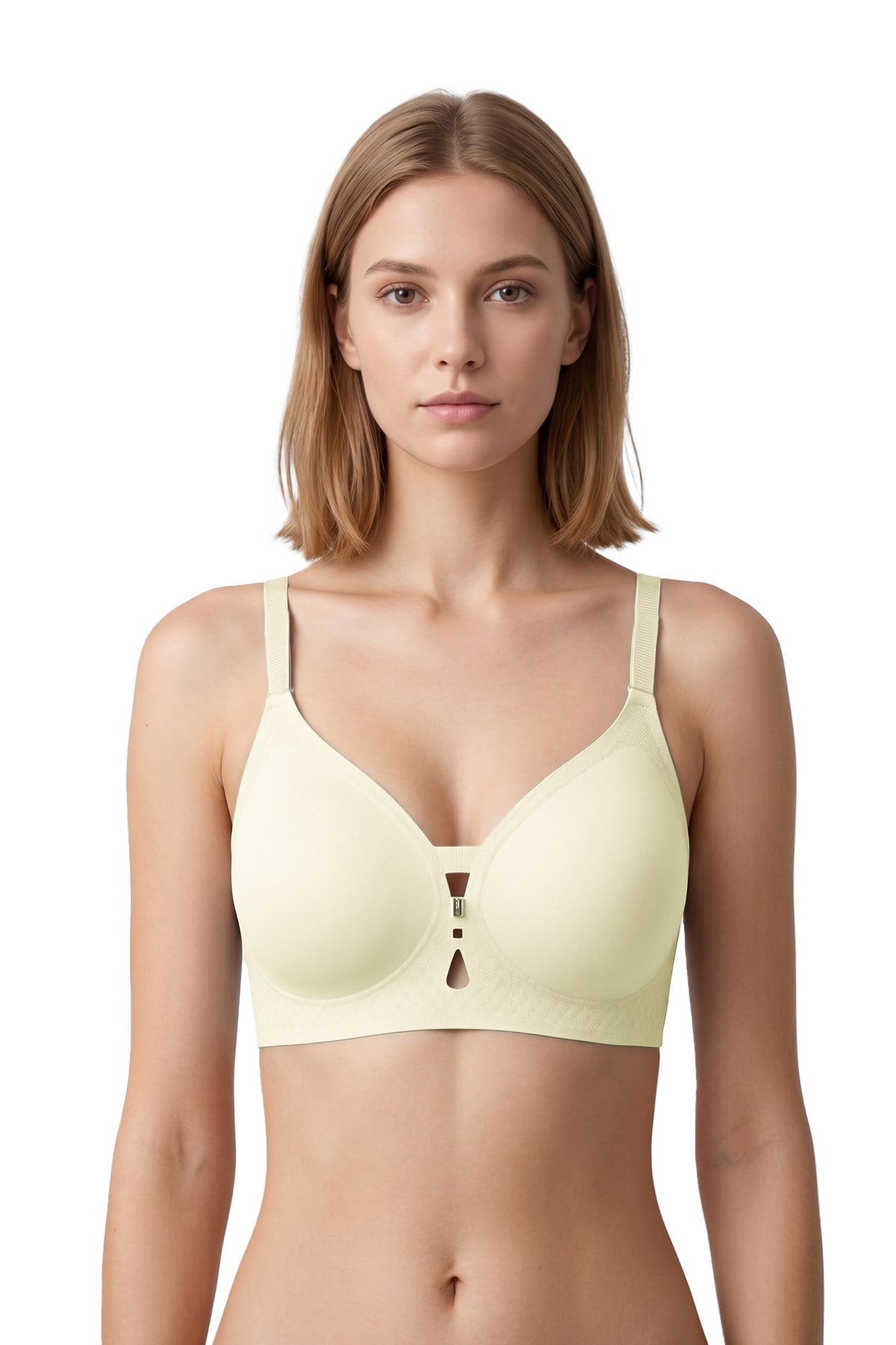 Seamless Bra - Elune | Krem Lazer Kesim Balensiz Dekolte Taş Detaylı Dikişsiz Kadın Sütyen