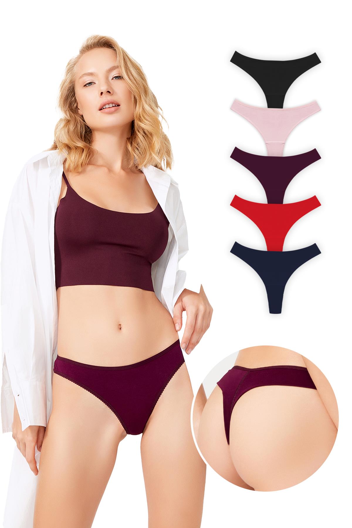 Basic Pamuklu Kadın Tanga 5li Paket Külot