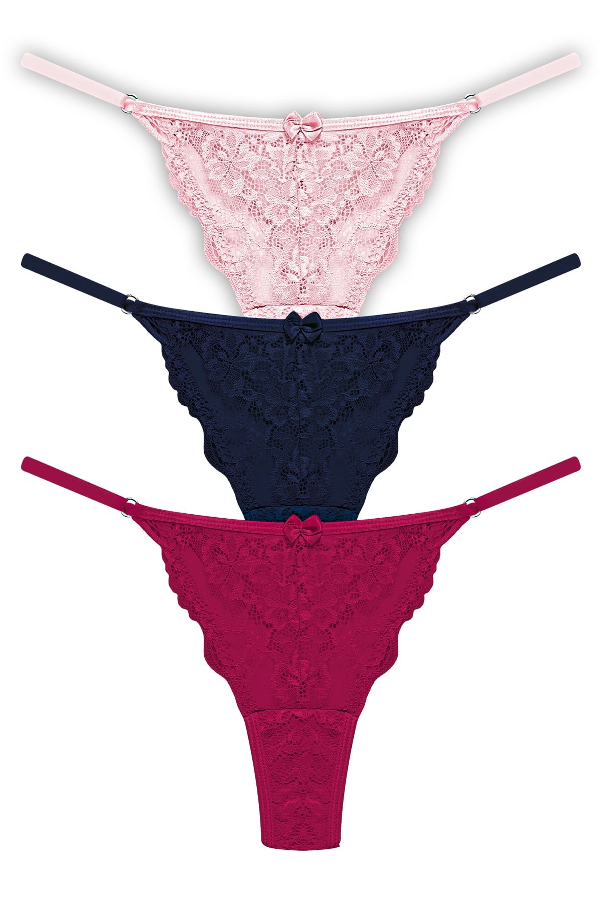 Önü Dantelli Tül Detaylı Kadın Tanga 3lü Paket Külot