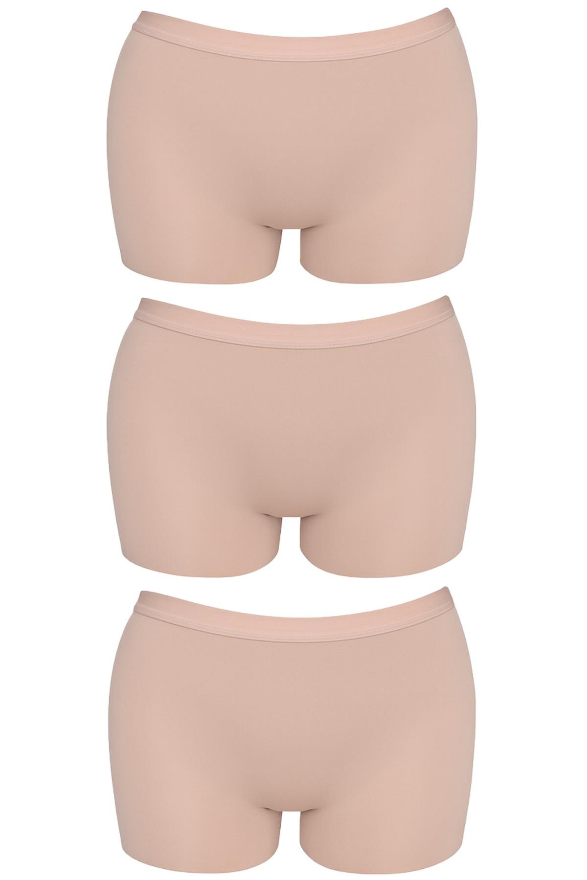 Basic Lazer Kesim Dikişsiz Kadın Boxer Külot Kahverengi 3lü Paket