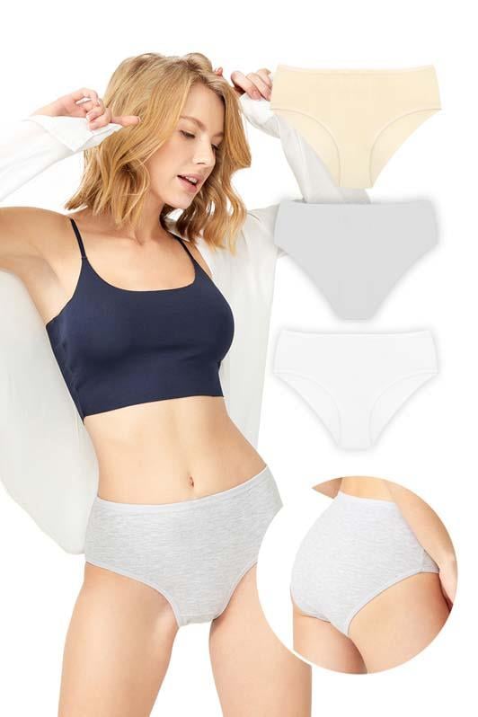 Basic Klasik Pamuklu Geniş Kenarlı Bato Külot 3lü Paket -3