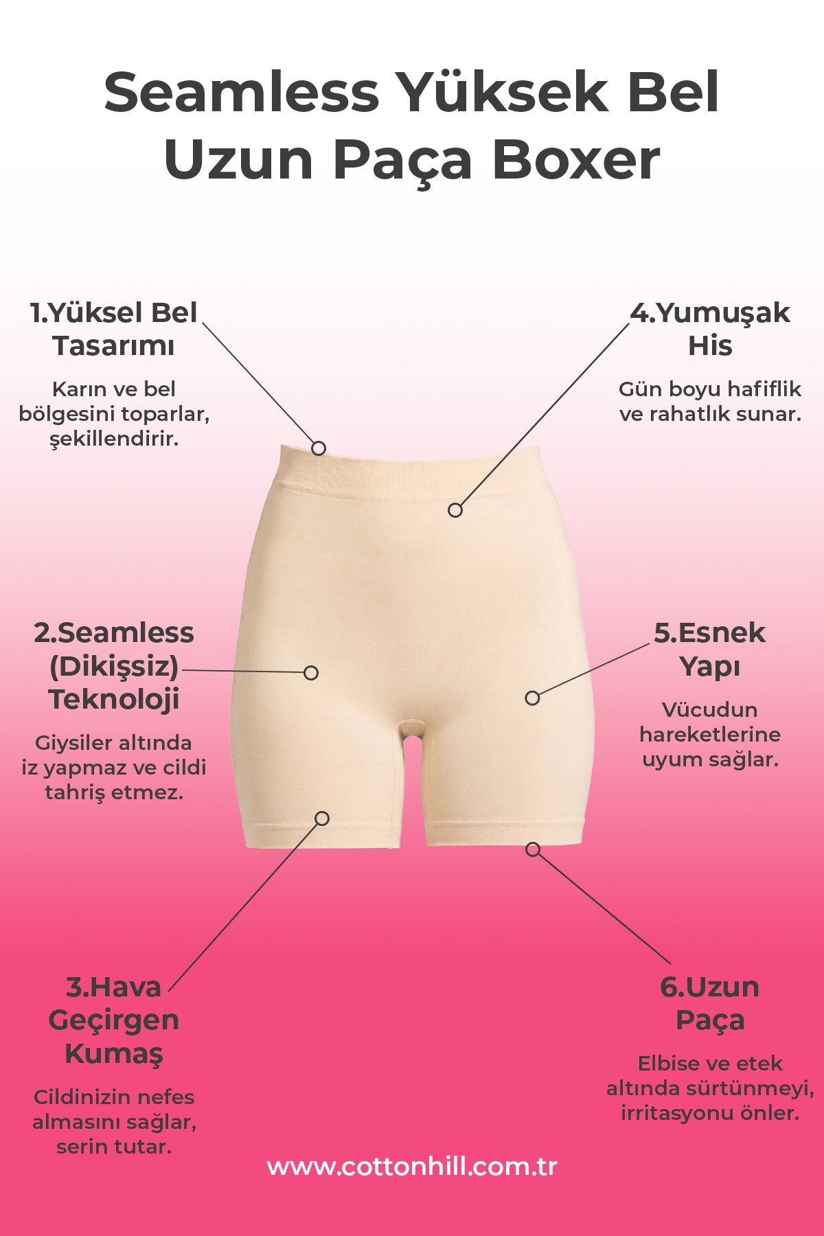 Cottonhill Premium - Kadın Ultra-Rahat Seamless Yüksek Bel Uzun Paça Boxer 3lü Paket