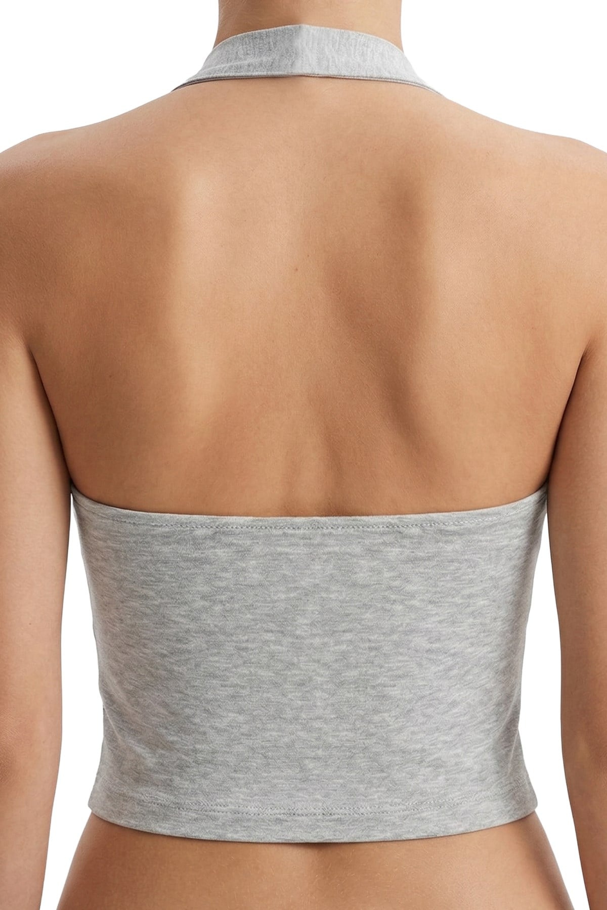 Gri Melanj Viskon Halter Yaka Sırt Dekolteli Kadın Crop Atlet