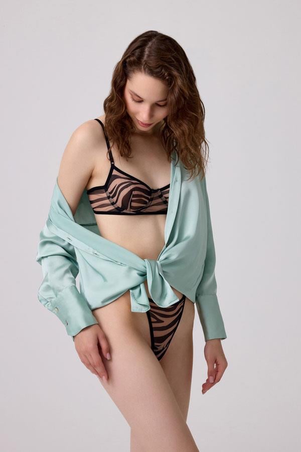 Kahverengi Desenli Ayarlanabilir Askılı Balenli Tanga Külotlu Kadın Sütyen Takımı