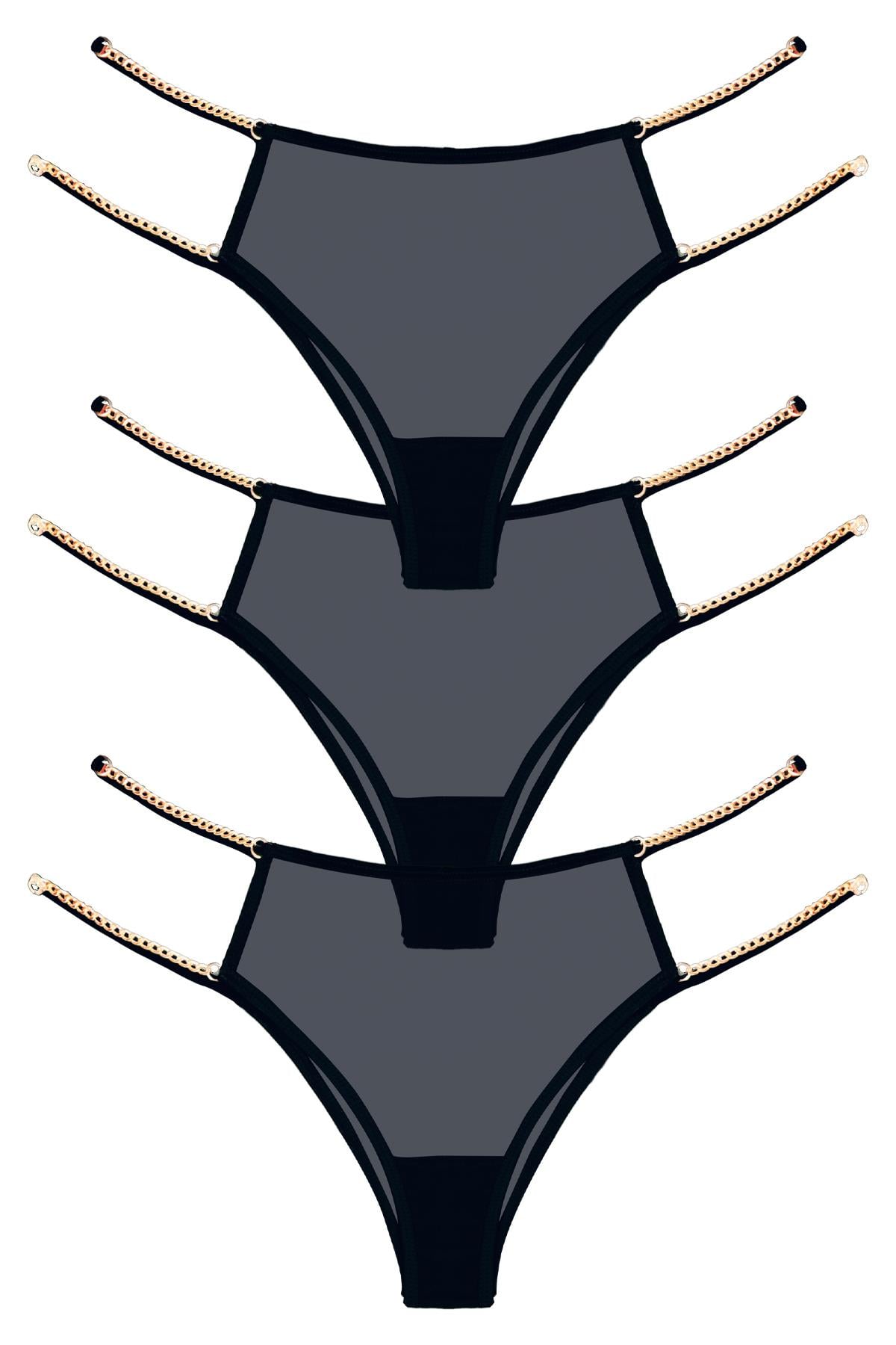 Tüllü Ayarlanabilir Lastikli Kadın Brezilya Külot 3lü Paket