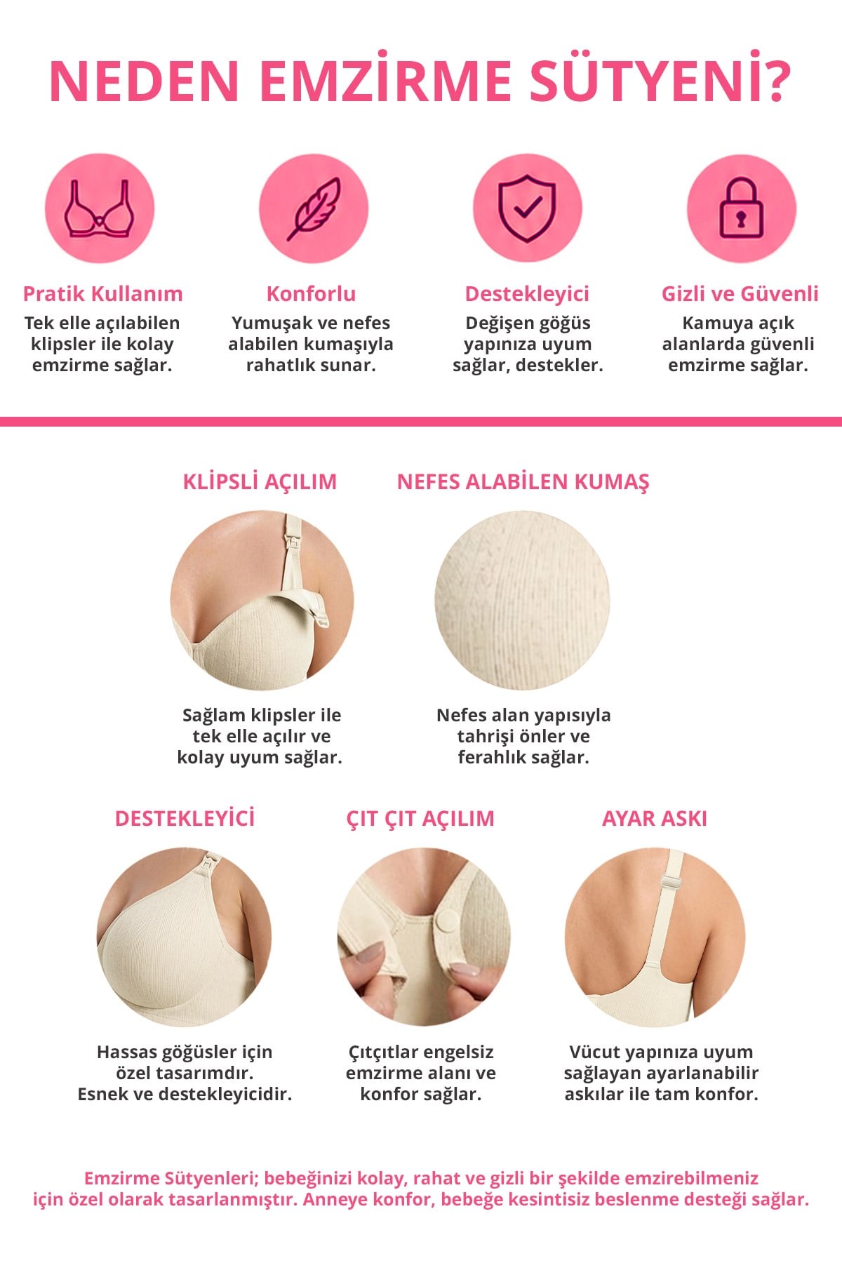 Seamless Bra - Mavelle | Krem Lazer Kesim Klipsli ve Çıtçıtlı Önü Açılabilir Emzirme Sütyeni