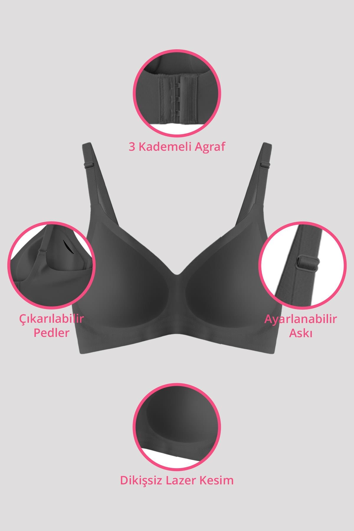 Seamless Bra - Pure | Lazer Kesim Dikişsiz Ayarlanabilir Askılı Balensiz Kadın Sütyen 3lü Paket