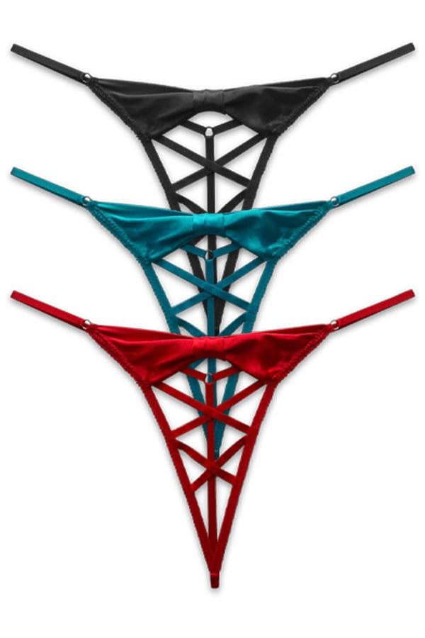 Saten Özel Bölgesi Açık Ayarlanabilir Lastikli Kadın String Külot 3lü Paket