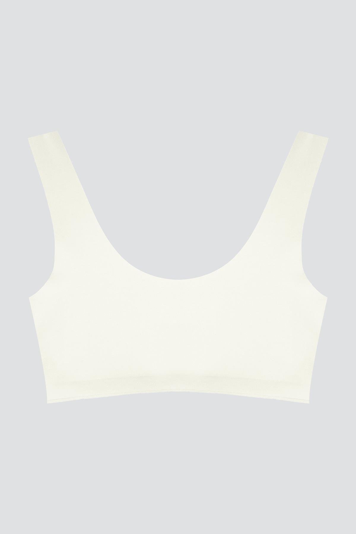 Krem Dikişsiz Lazer Kesim Sütyen Pedli Kadın Hayalet Sütyen Dalga Detaylı