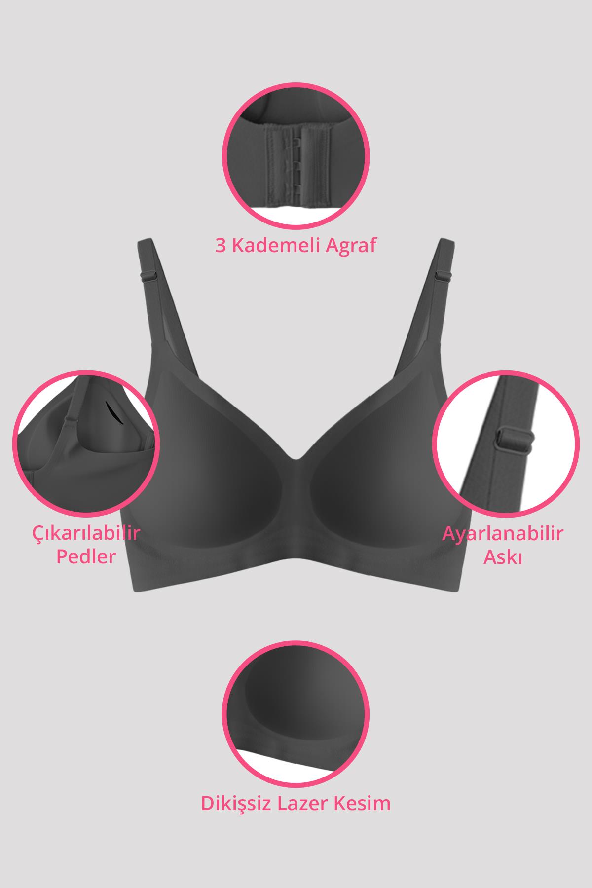 Seamless Bra - Pure | Siyah Lazer Kesim Dikişsiz Ayarlanabilir Askılı Balensiz Kadın Sütyen