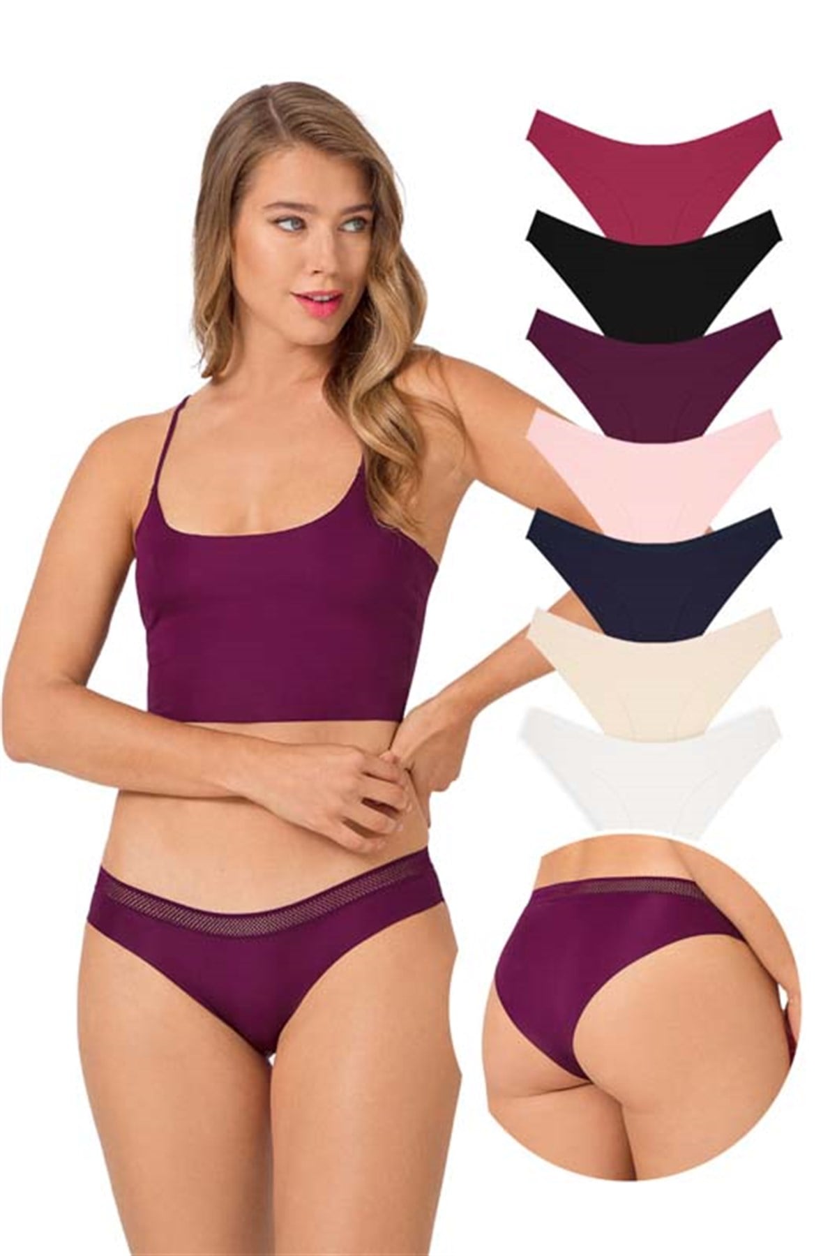 File Lastikli Lazer Kesim Bikini Külot 7li Paket - 2