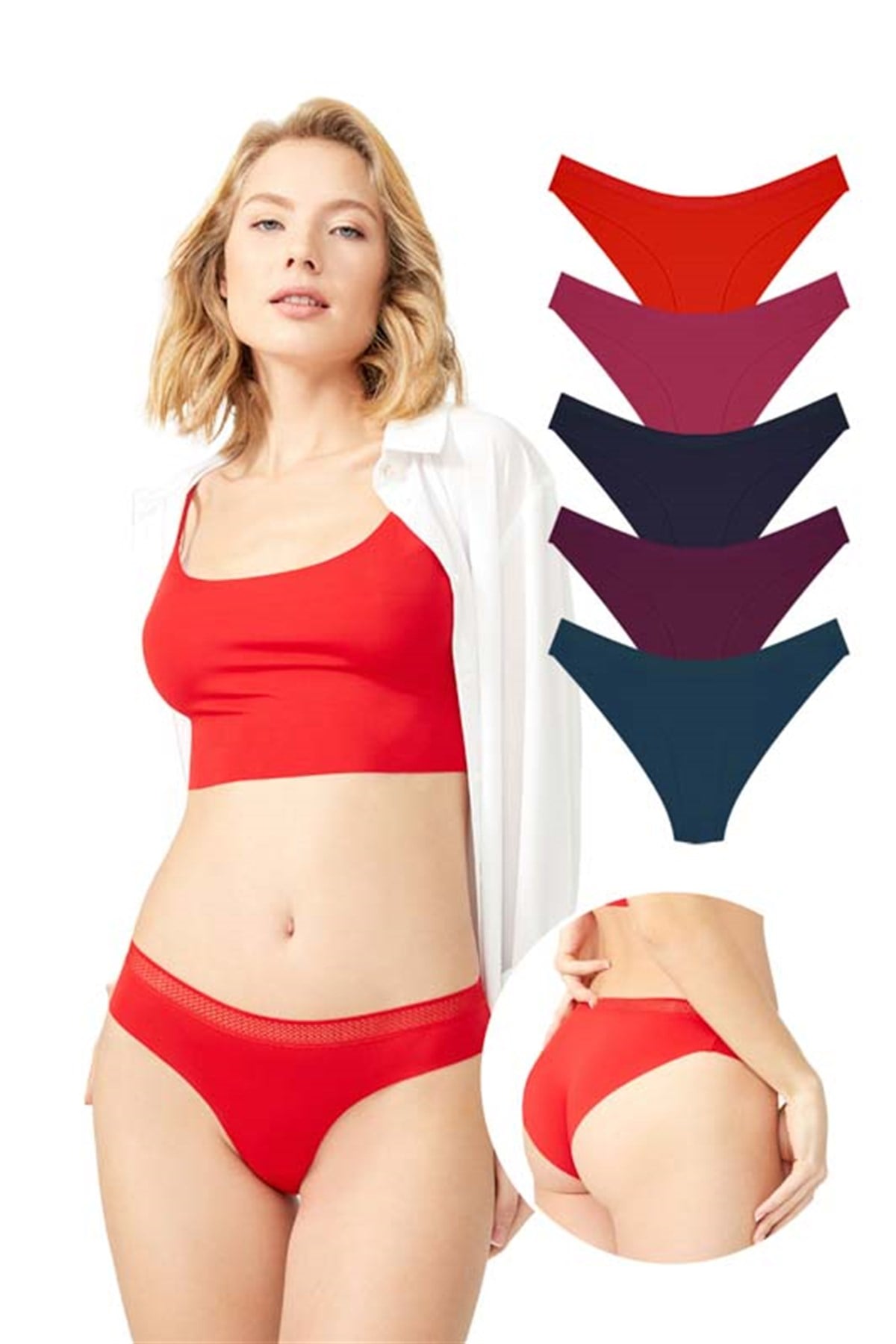 File Lastikli Lazer Kesim Bikini Külot 5li Paket - 2