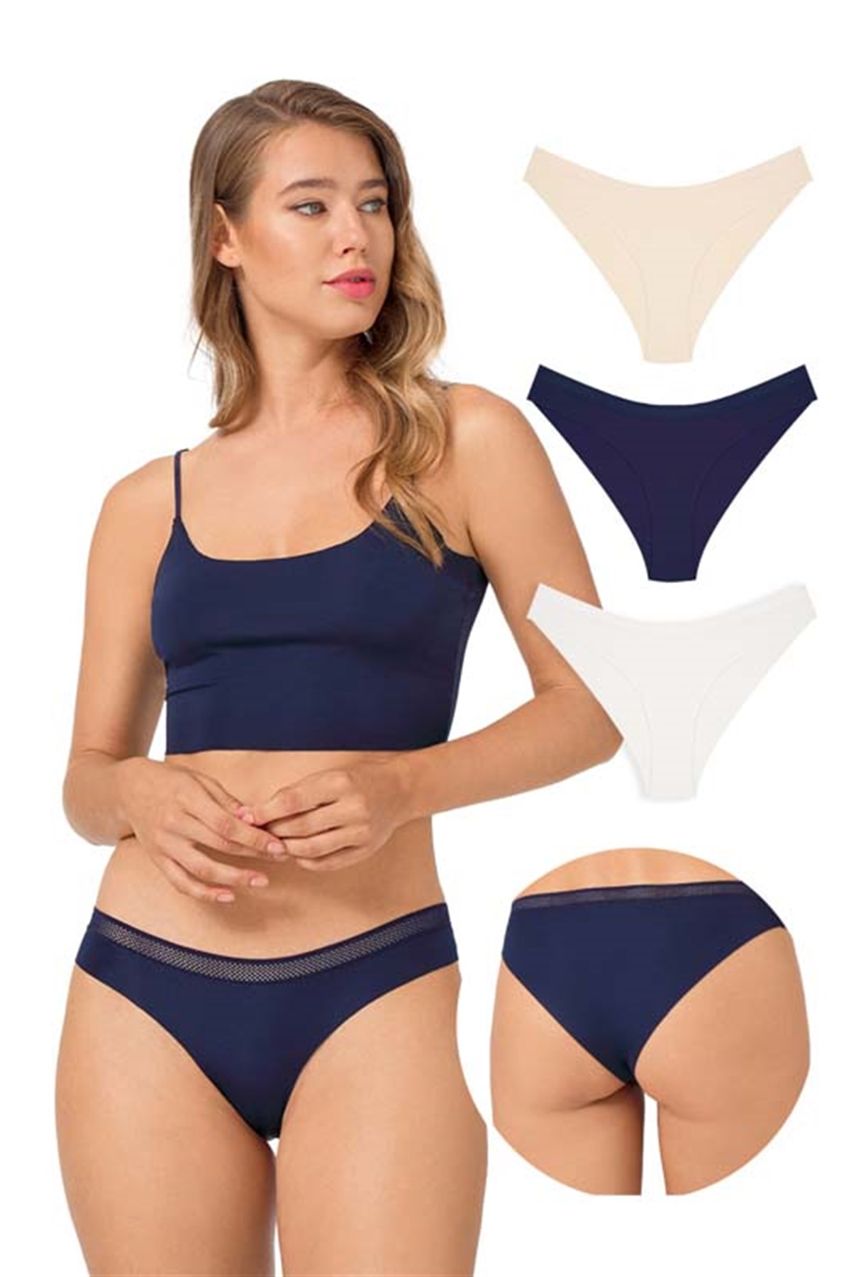 File Lastikli Lazer Kesim Bikini Külot 3lü Paket - 2