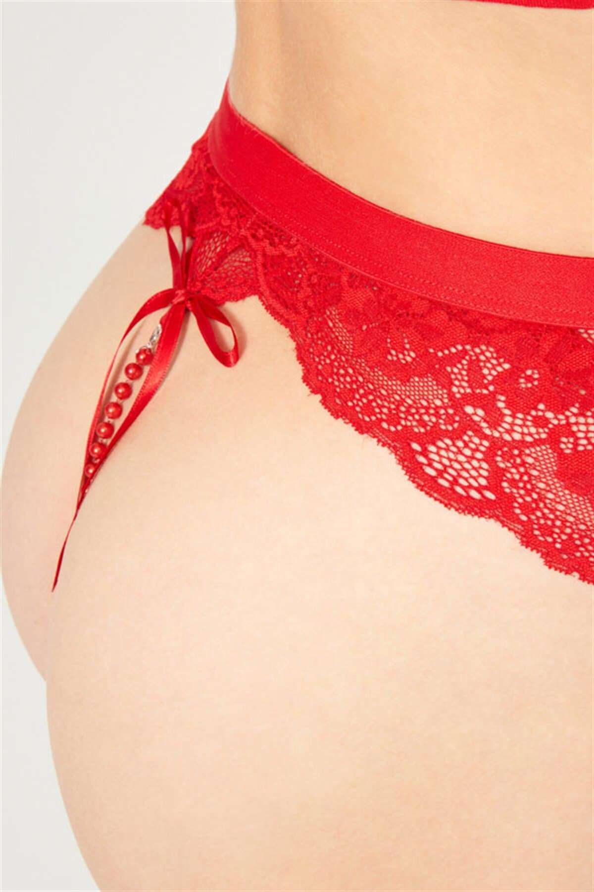 Kırmızı Dantelli Taş Detaylı Kadın Jartiyer