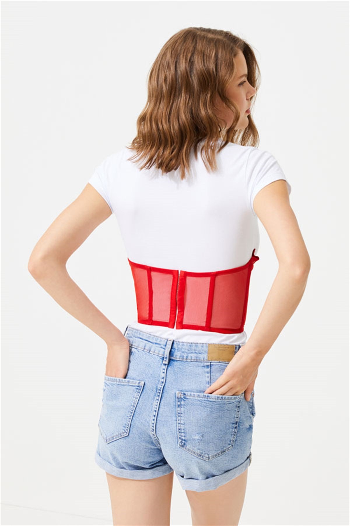 Kırmızı Tül Detaylı Transparan Balenli Kadın Büstiyer