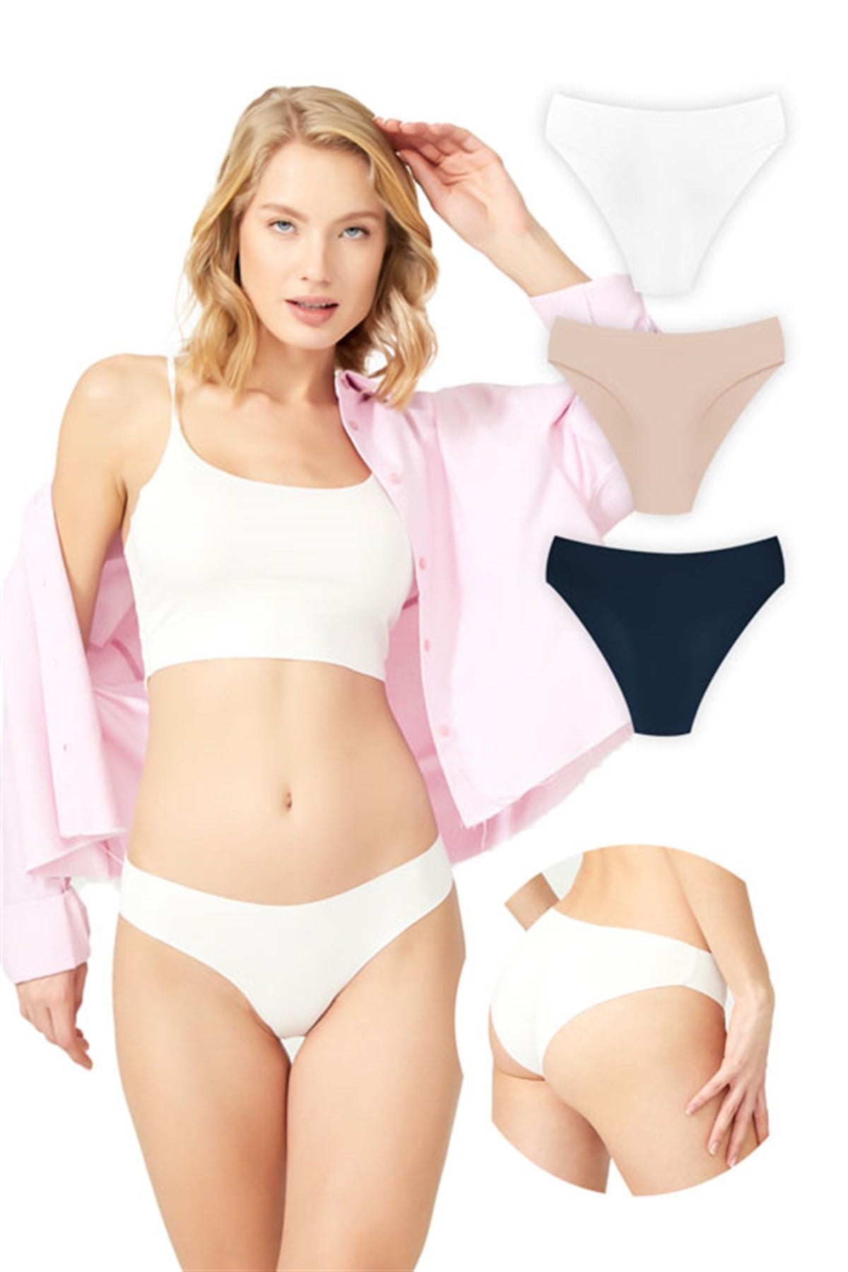 Klasik Basic Lazer Kesim Bikini Külot 3lü Paket - 2