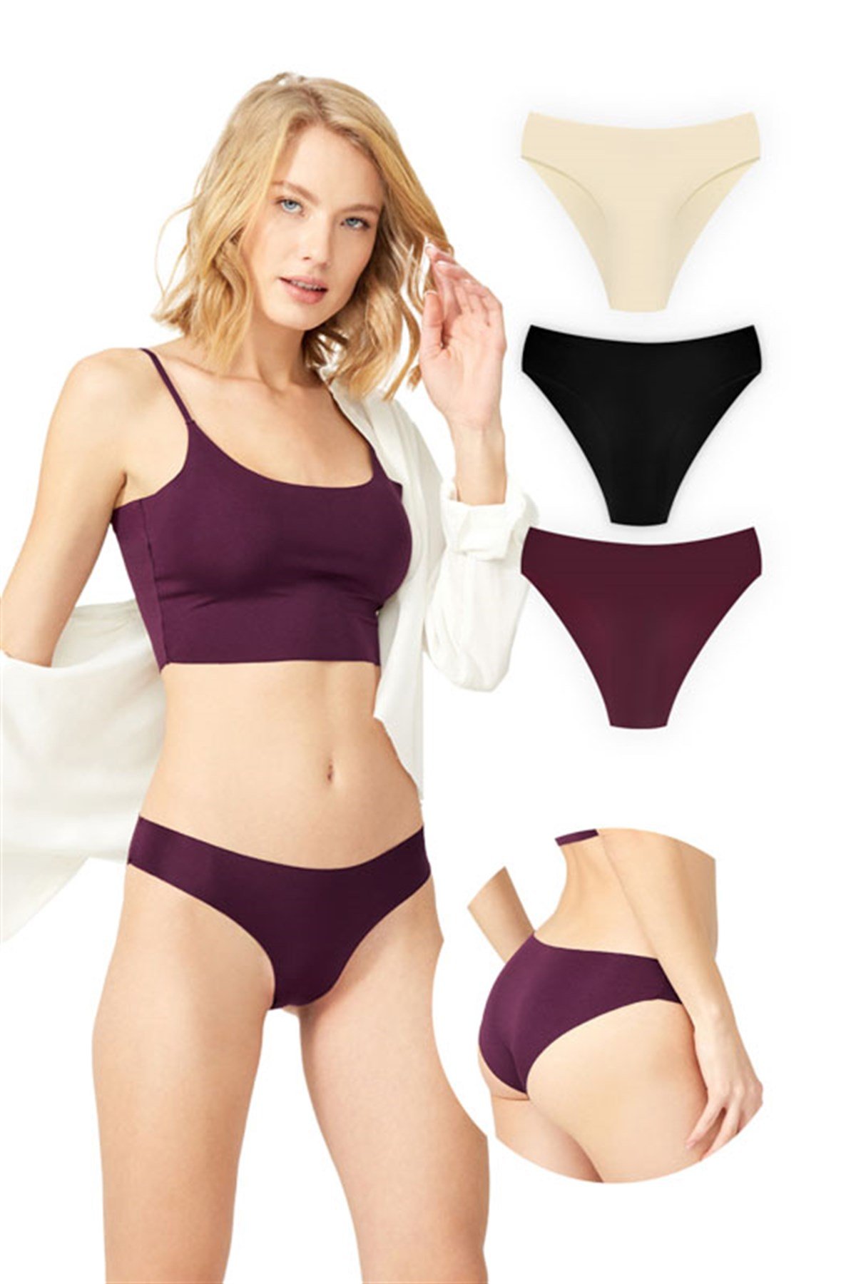 Klasik Basic Lazer Kesim Bikini Külot 3lü Paket - 3