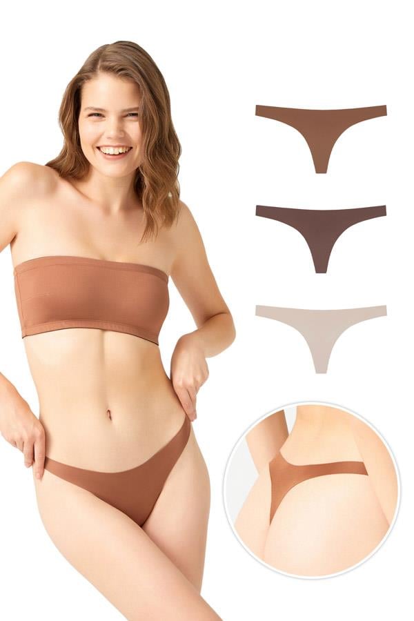 Lazer Kesim Kadın Tanga Külot 3lü Paket-3