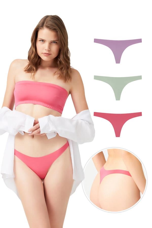 Lazer Kesim Kadın Tanga Külot 3lü Paket-1