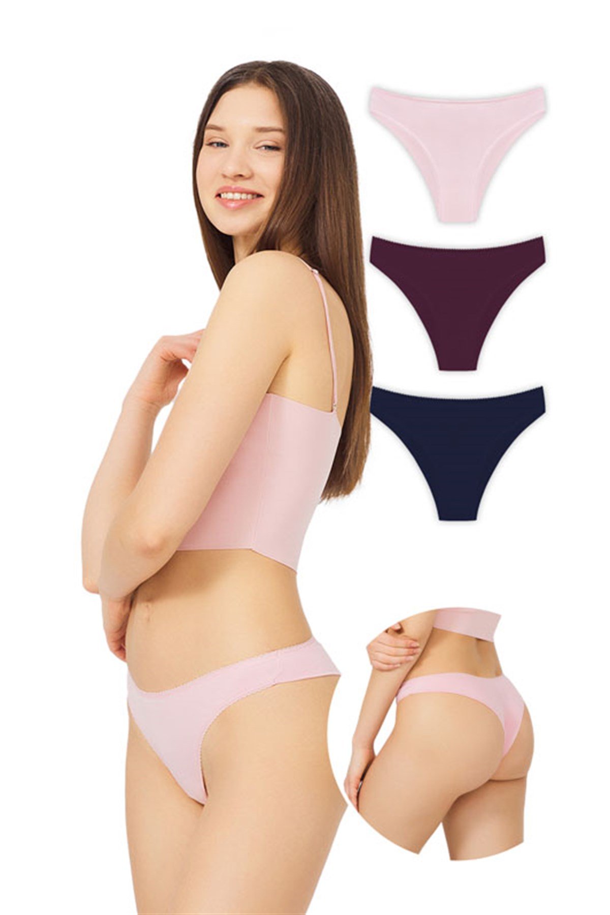 Pamuklu Basic Kadın Brezilya Külot 3lü Paket - 3