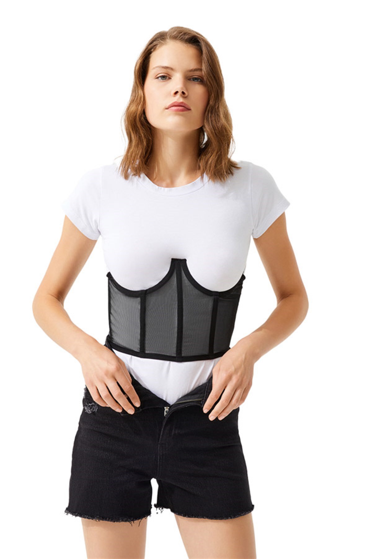 Siyah Tül Detaylı Transparan Balenli Kadın Büstiyer