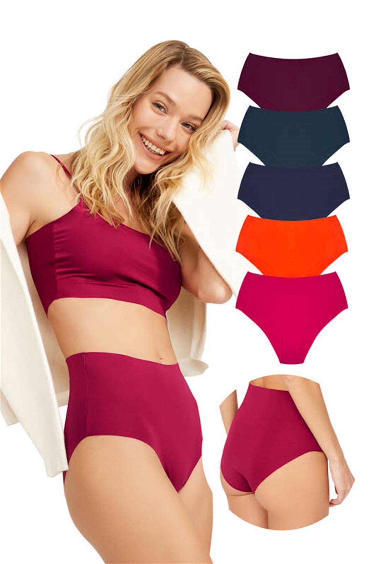 Yüksek Bel Basic Lazer Kesim Bikini Külot 5li Paket - 2