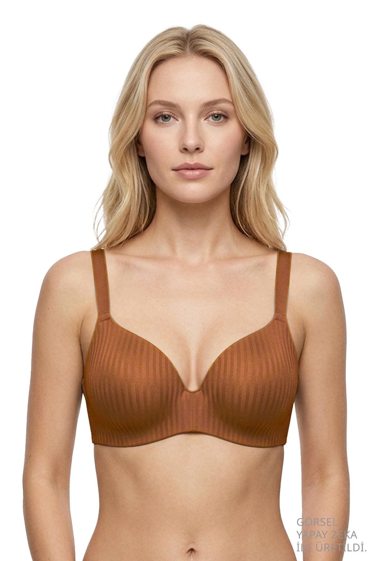 Seamless Bra - Rivelle | Bej Mikro Çizgi Desenli Balensiz Günlük Kadın Sütyen
