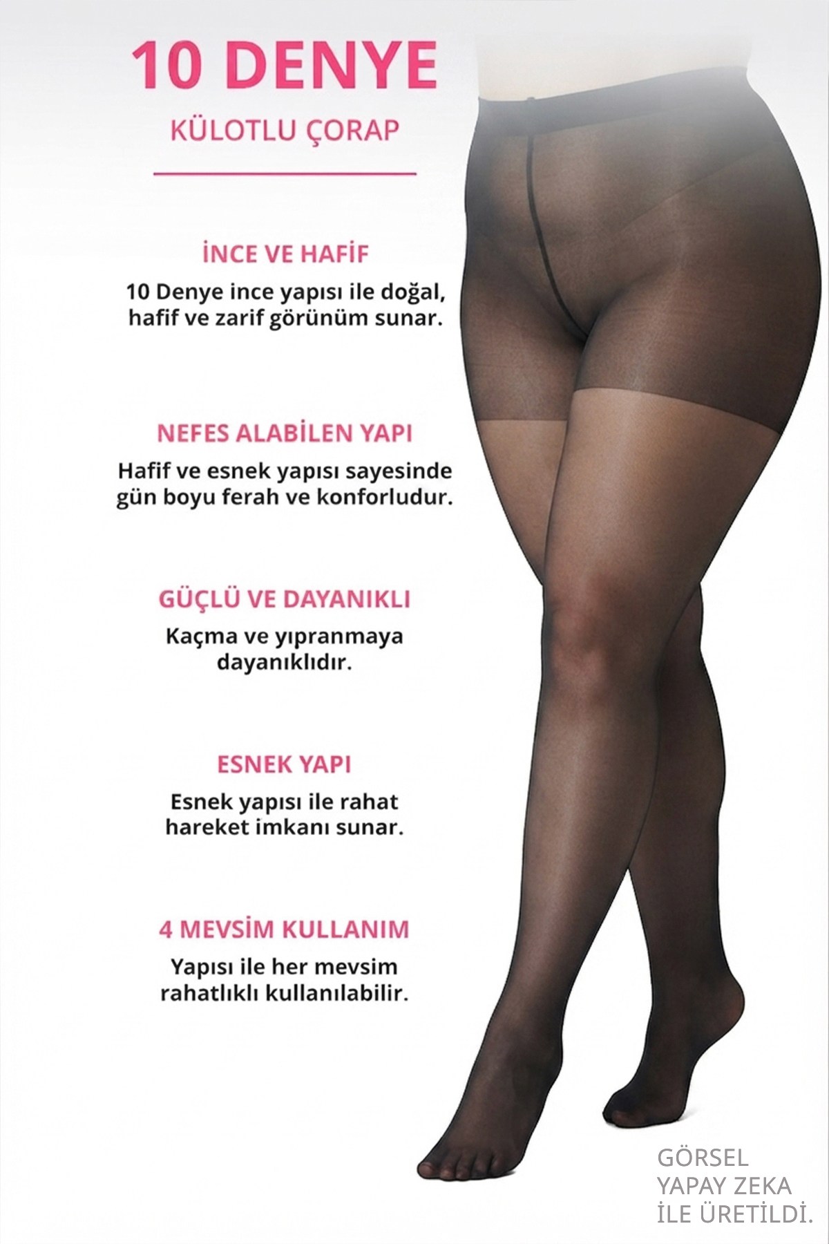 İnce 10 Denye Siyah-Ten 2li Büyük Beden Külotlu Çorap