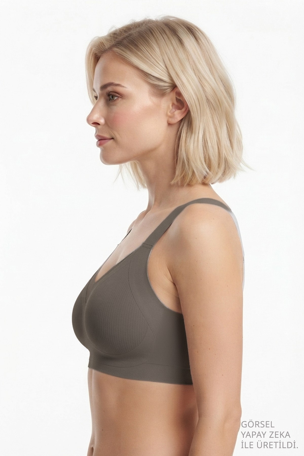 Seamless Bra - Elvora | Vizon Lazer Kesim Rib Dokulu Tül Detaylı Balensiz Kadın Sütyen