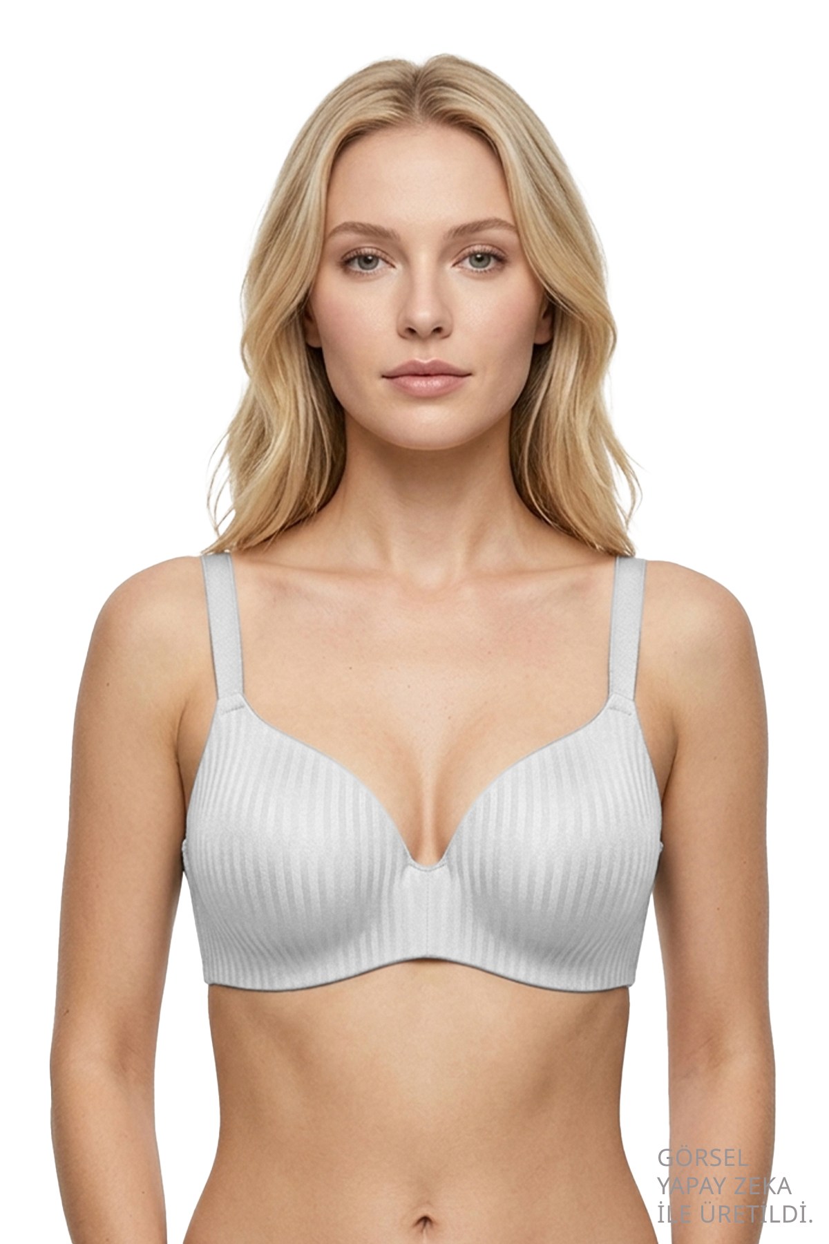 Seamless Bra - Rivelle | Beyaz Mikro Çizgi Desenli Balensiz Günlük Kadın Sütyen