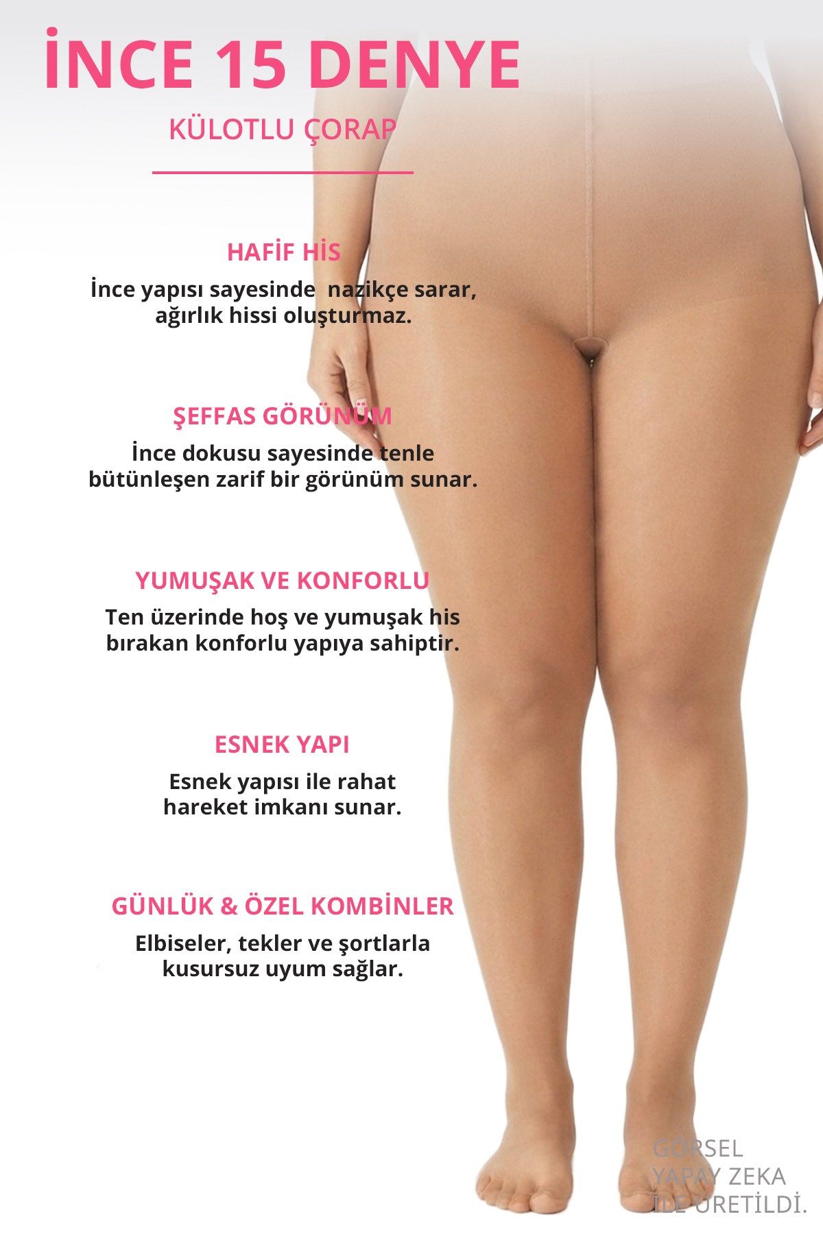 İnce 15 Denye Siyah-Nude 2li Büyük Beden Külotlu Çorap