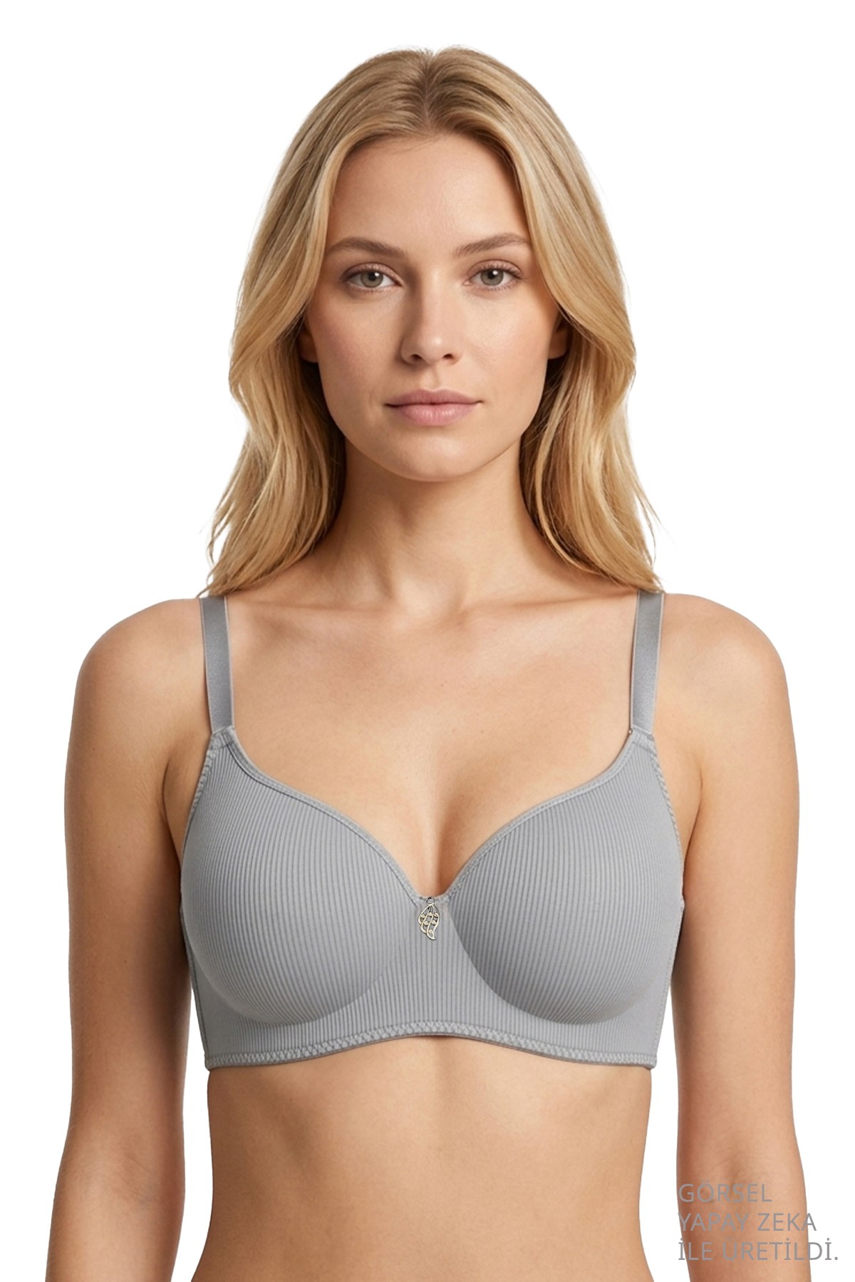 Seamless Bra - Renoa | Gri Rib Dokulu Balensiz Doğal Form Straplez Kadın Sütyen