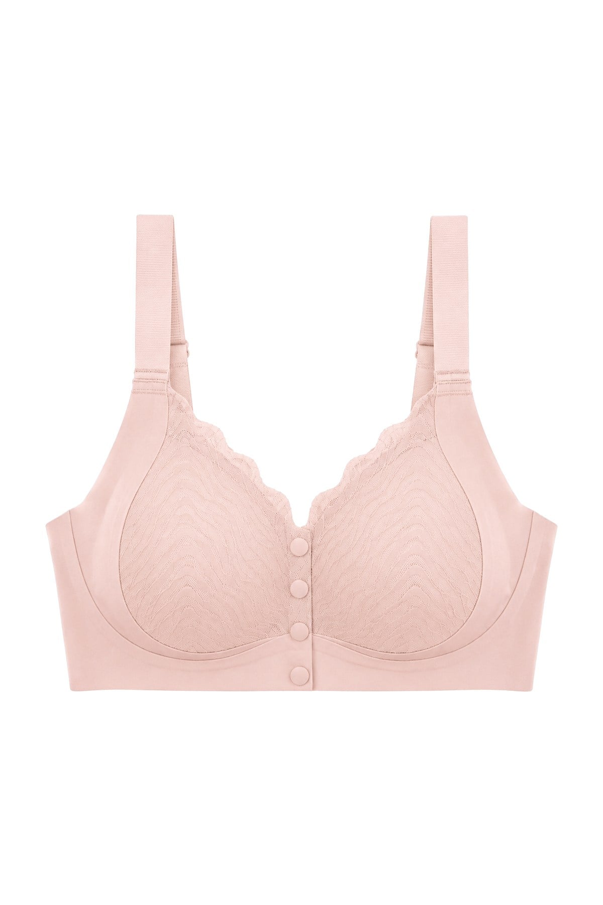 Seamless Bra - Larevia | Pudra Lazer Kesim Önden Düğmeli Tül Detaylı Kadın Sütyen