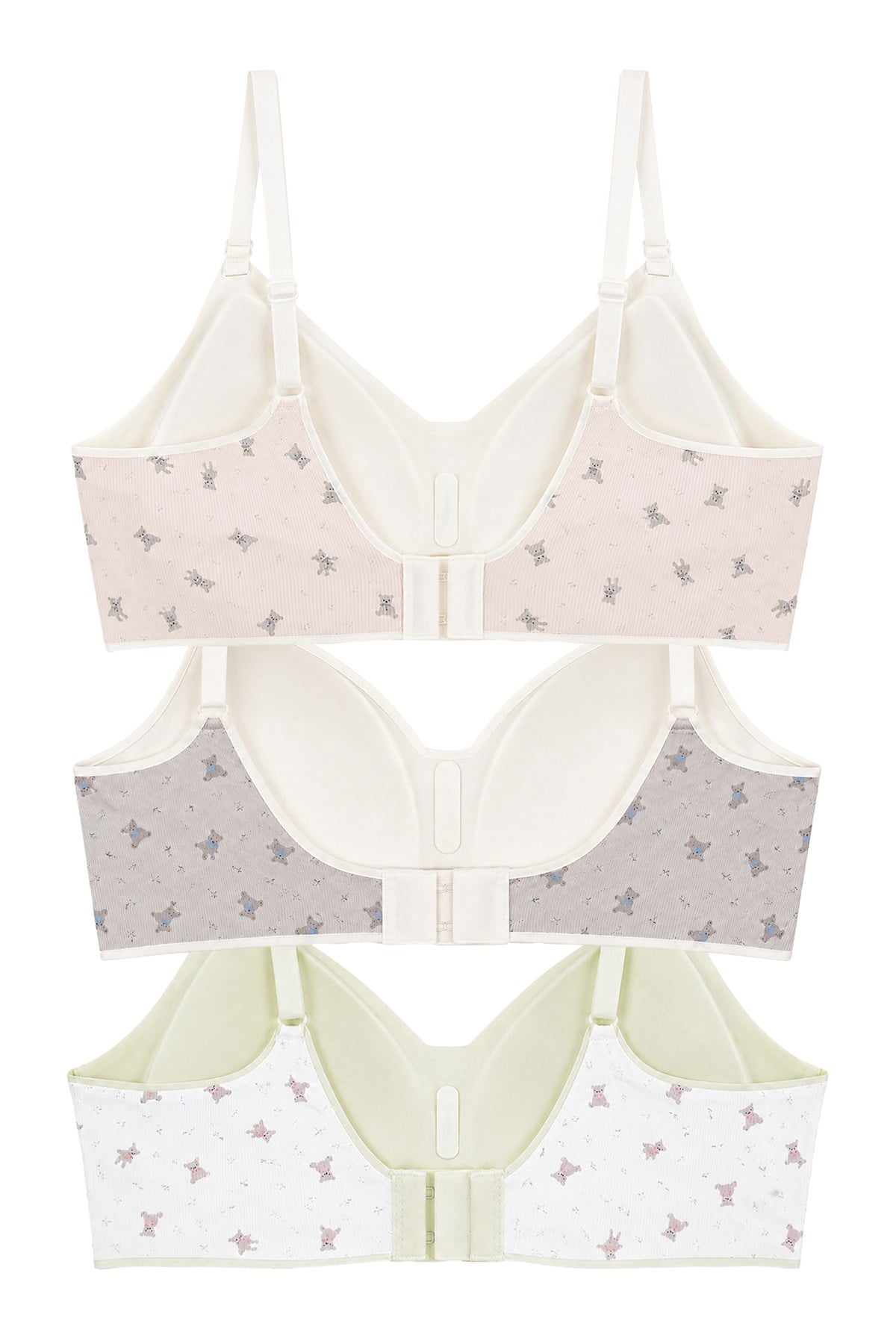 Seamless Bra - Mireva | Lazer Kesim Rib Dokulu Ayıcık Desenli Balensiz Kadın Sütyen 3lü Paket