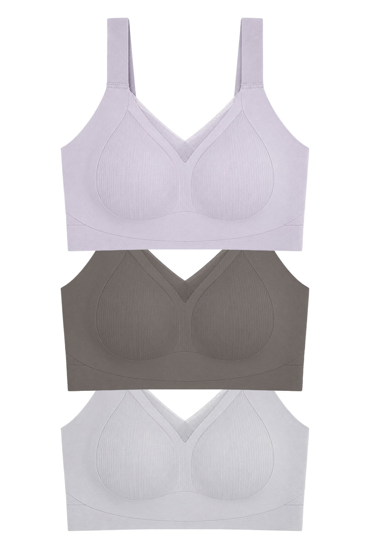 Seamless Bra - Elvora | Lazer Kesim Rib Dokulu Tül Detaylı Balensiz Kadın Sütyen 3lü Paket
