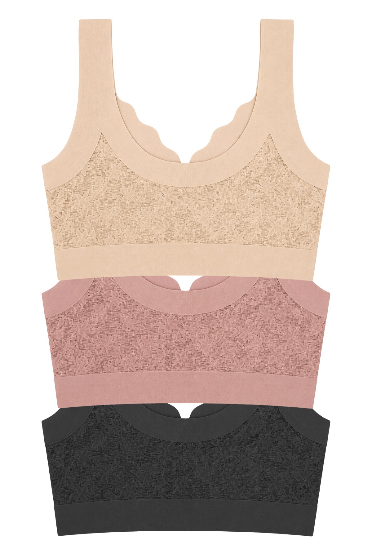 Seamless Bra - Lunessa | Lazer Kesim Dikişsiz Önden Düğmeli Dantelli Minimizer Kadın Sütyen 3lü Paket-2