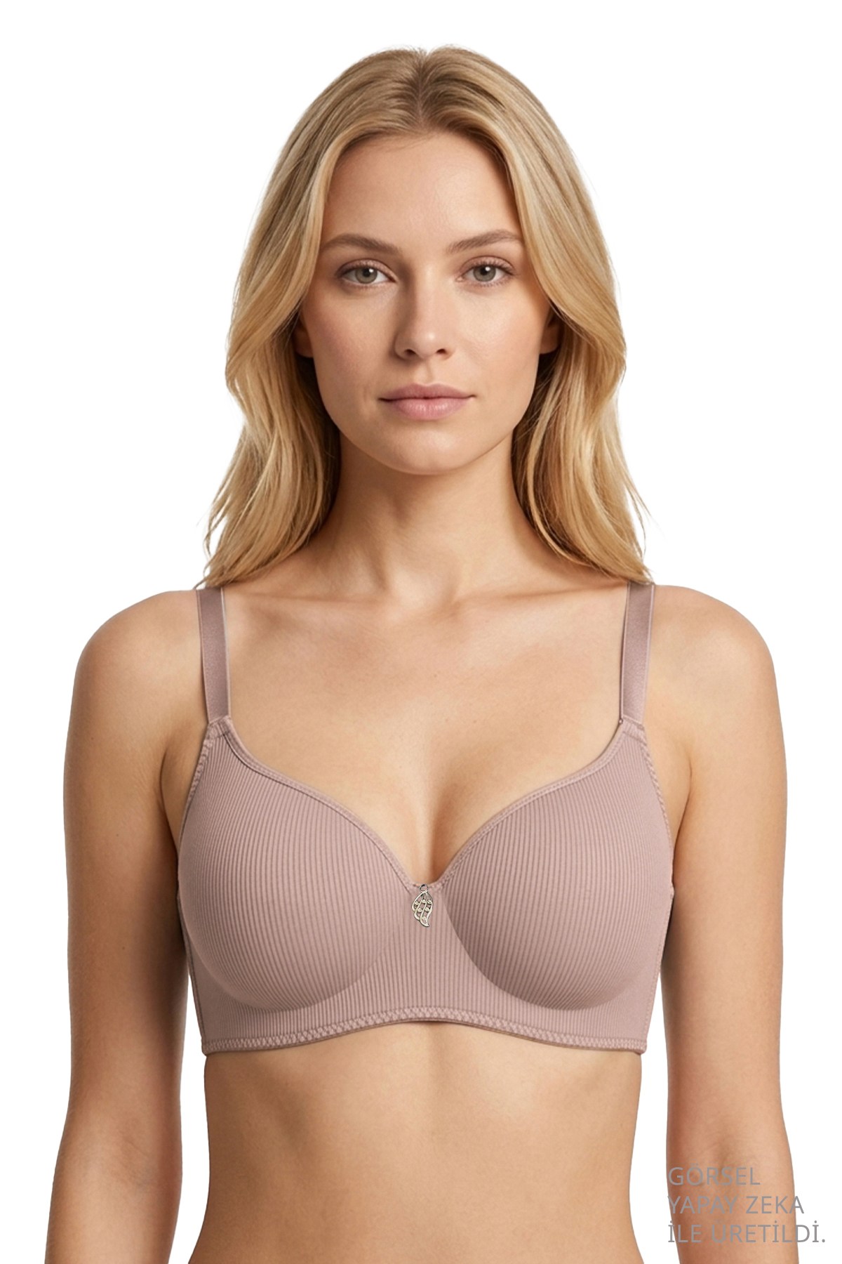 Seamless Bra - Renoa | Pudra Rib Dokulu Balensiz Doğal Form Straplez Kadın Sütyen
