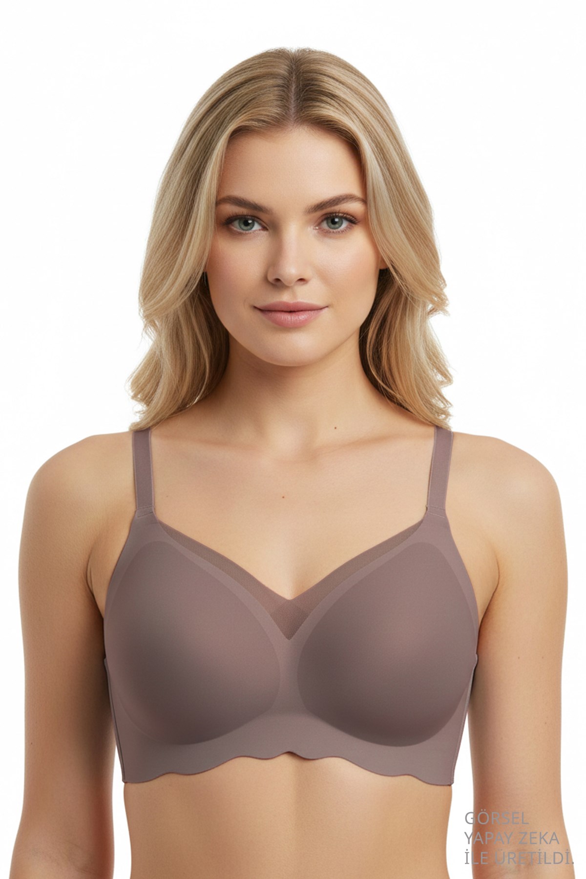 Seamless Bra - Touch | Kahverengi Lazer Kesim Dikişsiz Tül ve Dalga Detaylı Balensiz Kadın Sütyen